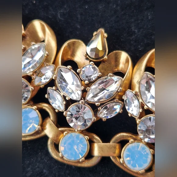 VTG J. Crew Goldtone Crystal Rhinestone Cluster Bib Statement Necklace - Picture 11 of 12